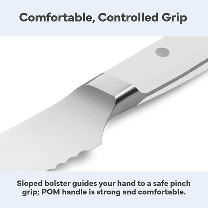 Misen Serrated Bread Knife – High-Carbon Japanese AUS8 Steel – Effortless Slicing of Bread, Pastries, and Fruits – Razor-Sharp Edge and Durable Blade with Ergonomic Handle - 8", White