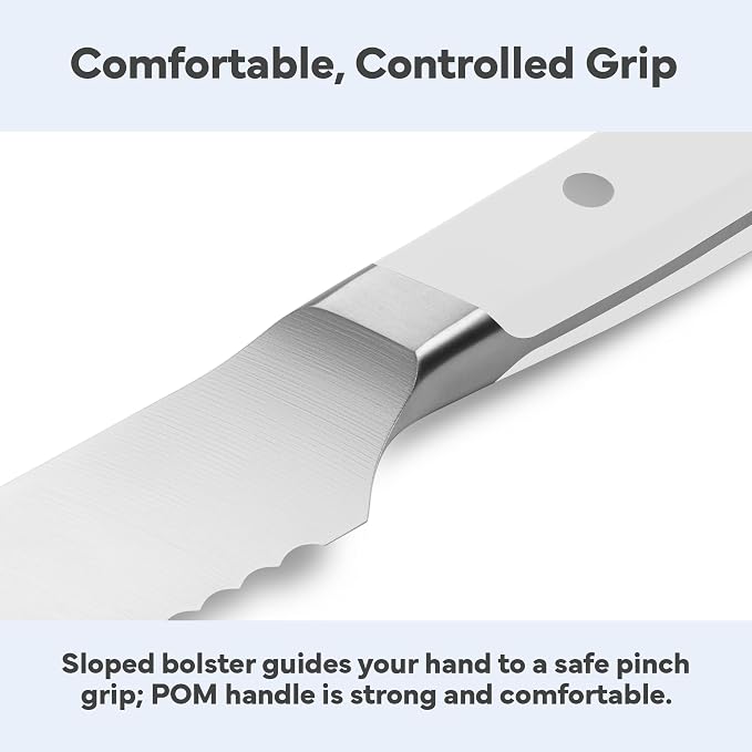 Misen Serrated Bread Knife - High-Carbon Japanese AUS8 Steel - Perfect for Soft Foods, Bread, Pastries, and Fruits - Verstatile Slicer, Razor-Sharp Edge, Durable Blade, Ergonomic Handle - 10", White