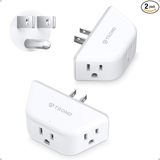 TROND Multi Plug Outlet Extender 2 Pack - Electrical Wall Splitter, 3 Way Angled Wall Outlet Adapter, Cruise Essentials, ETL Listed, Small Multiple Plug Expander for Bathroom Kitchen Office, White