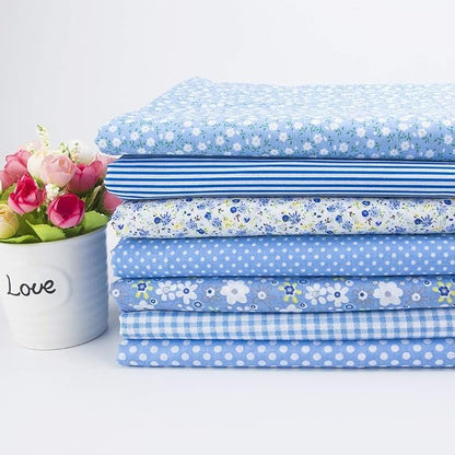 7 pcs Cotton Fabric DIY Making Supplies Quilting Patchwork Fabric Fat Quarter Bundles DIY for Quilting Cotton Patchwork Cushions (Blue, 18" x 22")