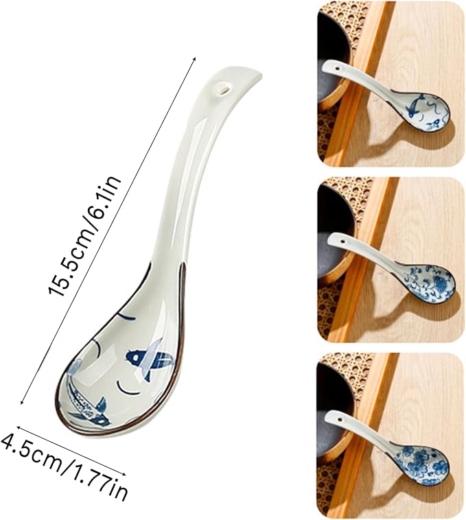Asian Soup Spoons Chinese,3 PCS Ceramic Measuring Spoons for Rice Reman Noodle Wonton Miso Pho Dumpling,Gifts for Friends Family