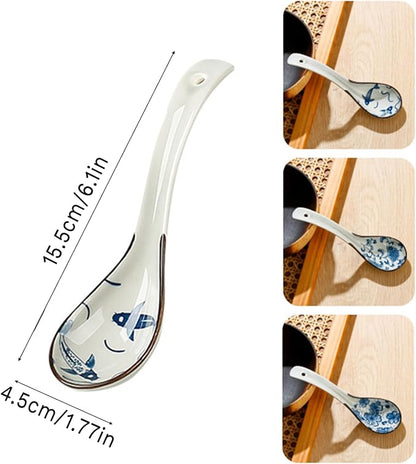Asian Soup Spoons Chinese,3 PCS Ceramic Measuring Spoons for Rice Reman Noodle Wonton Miso Pho Dumpling,Gifts for Friends Family