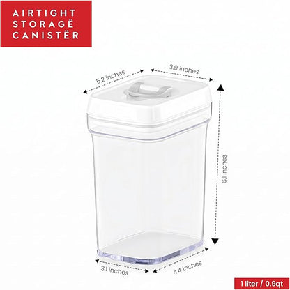 DWËLLZA KITCHEN Airtight Food Storage Containers for Pantry With White Lids 1L - 6 Pack - Clear Plastic Air Tight Kitchen Containers Pantry Organization and Storage BPA-Free Keeps Food Fresh & Dry
