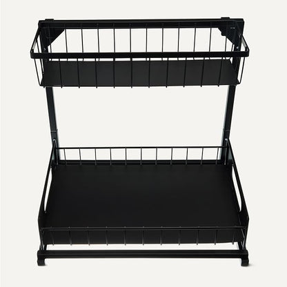 Amazon Basics L-Shape Under Sink Storage Pull Out Cabinet Organizer, Space-Saving Design, Durable and Rust-Resistant, Black, Pack of 2