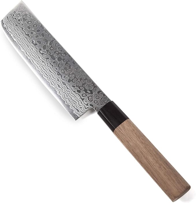 Japanese Vegetable Knife Damascus ZA18 69 Layer Octagonal Walnut Handle, Nakiri 6.3-inch (160mm)