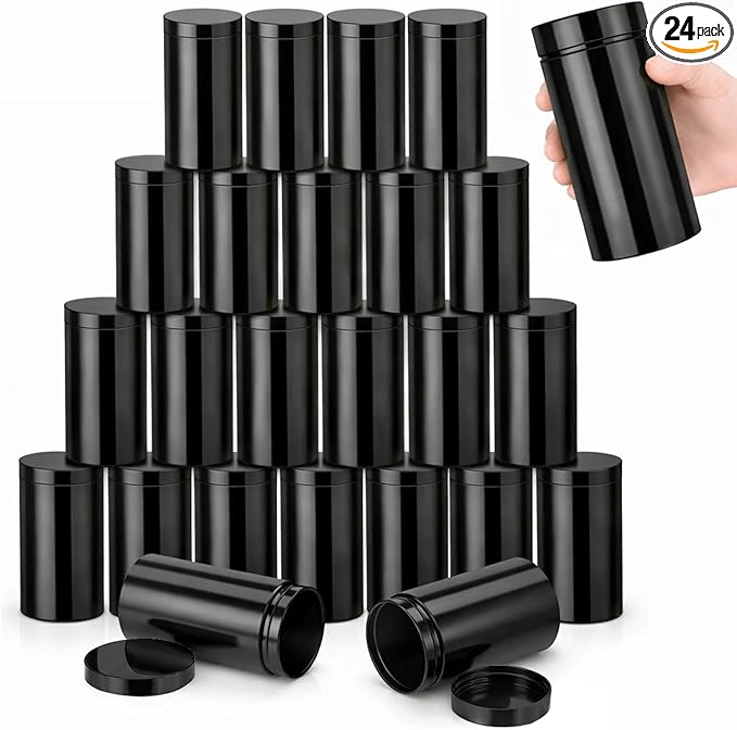 SATINIOR 24 Pieces Empty Clear Plastic Jars with Lids Round Storage Containers Wide Mouth for Beauty Product Cosmetic Cream Lotion Liquid Butter Craft and Food(Black,32 oz)