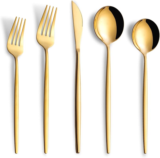40 Piece Gold Silverware Set,Stainless Steel Flatware Cutlery Set Service for 8 Including Forks Spoons Knives,Kitchen Utensil Set,Tableware for Home and Restaurant, Dishwasher Safe