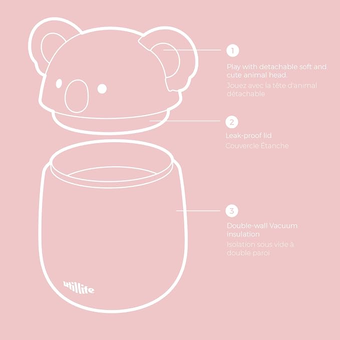 Zoofiesta Insulated Stainless Steel Food Container 20.2oz – Leakproof & Portable –Keeps Food Hot 12hours Cold for 24Hours – Perfect for Kids, School, Work & Travel (Koala)