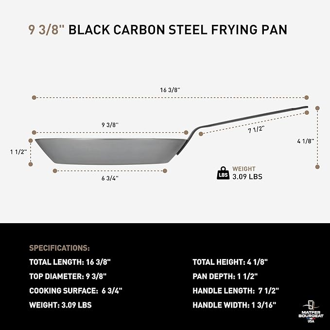 Matfer Bourgeat Black Carbon Steel Frying Pan, 9 3/8"