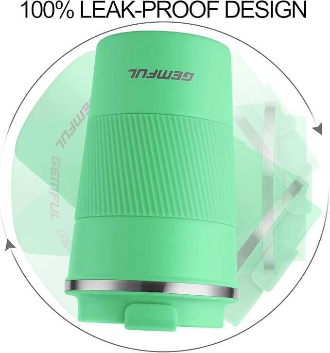 GEMFUL13 oz Insulated Coffee Mug with Lid Spill Proof Travel Mug Tumbler Leak Proof Stainless Steel Cups for Coffee and Tea In Travel and Car Women Men (Green)