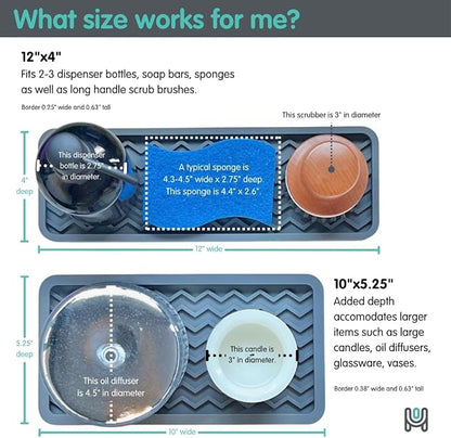 Silicone Sink Organizer Tray, Rectangular, Modern Style, Heat Safe, Dishwasher Safe, for Bathroom and Kitchen Organization (Dark Chocolate, 12"x4", Chevron Pattern)