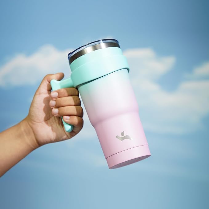 Konokyo 20 oz Tumbler with Handle and 2 Straw 2 Lid, Insulated Water Bottle Stainless Steel Vacuum Cup Reusable Travel Mug,Gum