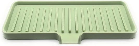 Silicone Soap Dish Tray and Sponge Holder with Drain Chute, Rectangular, Kitchen and Bathroom Sink Organizer (Pistachio, 9"x3.5")