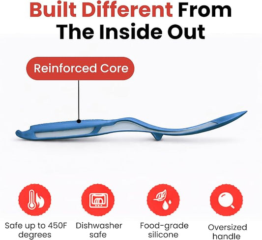 Silicone Spoon Spatula for Cooking - Multifunction Scoop Spatula Spoonula - Heat Resistant Cooking Spoon for Nonstick Cookware - Large Silicone Kitchen Spoon - Seamless Design (Starry Blue,2pcs)