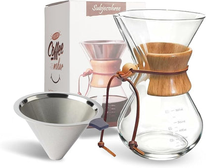 subjectthree Glass Coffee Dripper 6 Cup Pour Over Coffee Maker Set with Reusable Filter Easy Clean for Camping,Office,Cafes,Home Use(20 Ounce)