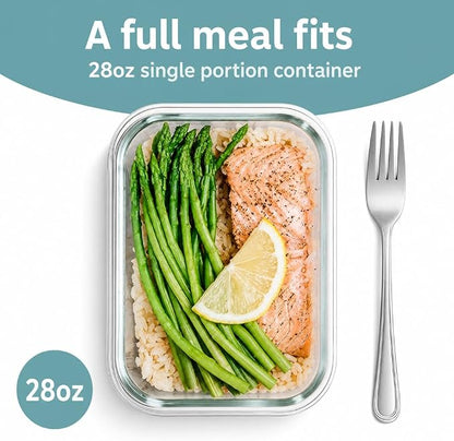 otis classic Glass Food Storage Containers With Locking Lids - Meal Prep Containers - Lunch Bento Boxes - 1 Compartment - 4pk-28oz Box Set - Transparent Lids - BPA Free and Dishwasher Safe