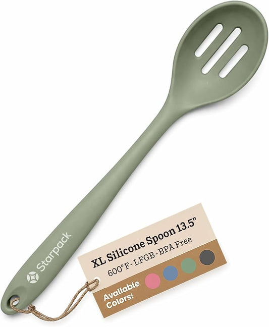 Starpack 'Let it Drain' XL Silicone Slotted Spoon (13.5 Inches)- Large Spoon with Slots for Cooking Heat Resistant to 600°F - Silicone Slotted Serving Spoons, Non Stick Cooking Spoons with Slots