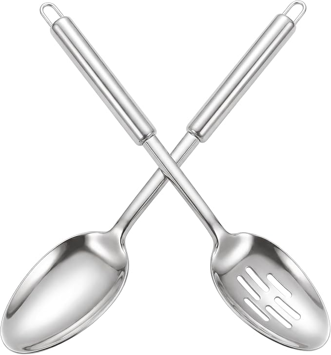 Stainless Steel Serving Spoon,Solid Slotted Spoon,Cooking Spoons Set, Kitchen Utensils Set For Mixing, Serving, Stiring Large Spoons
