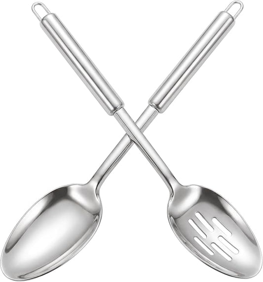 Stainless Steel Serving Spoon,Solid Slotted Spoon,Cooking Spoons Set, Kitchen Utensils Set For Mixing, Serving, Stiring Large Spoons
