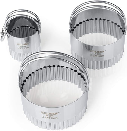 HULISEN Biscuit Cutter Set (3 Pieces/Set), Round Cookies Cutter with Handle, Professional Baking Dough Tools (Wave)