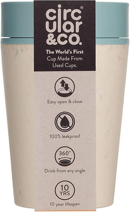 Circular and Co Leakproof Reusable Coffee Cup 8oz/227ml - The World's First Travel Mug Made from Recycled Coffee Cups, 100% Leak-Proof, Sustainable & Insulated. (Cream & Faraway Blue)