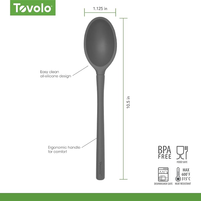 Tovolo Flex Core Small Deep Spoon Silicone for Cooking Mixing Baking, Dishwasher Safe BPA Free All Silicone Kitchen Mini Spoon Heat Resistant Nonstick Safe Serving Spoon, Charcoal Gray