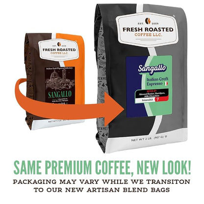 Fresh Roasted Coffee, Sangallo Italian Craft Artisan Blend Whole Bean Coffee, Medium Roast, Kosher, 2 lb (32 oz)