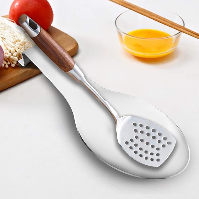 VanlonPro Stainless Steel Spoon Rest, Spatula Ladle Holder, Stainless Steel Utensil Spoon Rest Holder, Brushed Finish, Dishwasher Safe 9.8 x 3.7 Inch (Silver 2PCS)