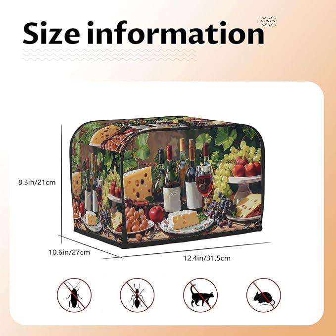 4 Slice Wine Glass Bottle Toaster Cover Waterproof Dust Fingerprint Bread Machine Cover Washable Kitchen Appliance Protector For Home Kitchen Bakeware Table Decor Women Gifts
