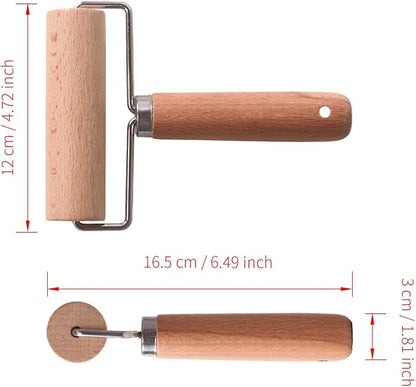 Wooden Dough Roller Large Single Wheel Handheld Rolling Pin for Pastry Pizza Baking Handmade Beechwood Kitchen Tool(6.49 x 4.72Inch)
