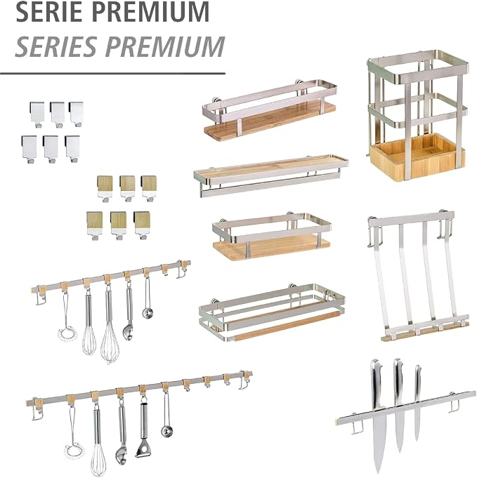 WENKO Spice Rack Organizer, Wall Mount Spice Shelf, Hanging Spice Holder for Kitchen, Seasoning Organizer, Spice Rack over the Stove, Made of Bamboo and Metal, 15.7 x 2.2 x 3.1 in