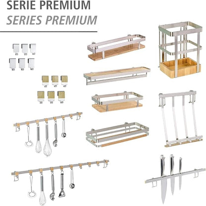 WENKO Spice Rack Organizer, Wall Mount Spice Shelf, Hanging Spice Holder for Kitchen, Seasoning Organizer, Spice Rack over the Stove, Made of Bamboo and Metal, 15.7 x 2.2 x 3.1 in