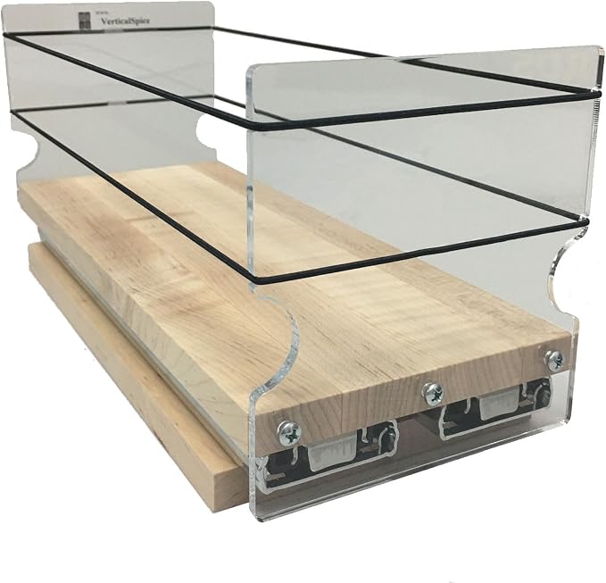 Vertical Spice Solid Maple Storage Rack Drawer - Sliding Spice Rack - Pantry Organizers and Storage - Kitchen Cabinet Organizer - Pull Out Shelf - Made in USA - 1 Drawer (4.6" W x 5.0" H x 10.6" D)