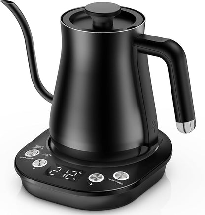 Gooseneck Electric Kettle with ±1℉ Temperature Control, 304 Stainless Steel Interior, BPA Free, 1200 Watt Rapid, Brew Timer, Automatic Shut Off for Pour Over Coffee, Brew Tea, Boil Hot Water