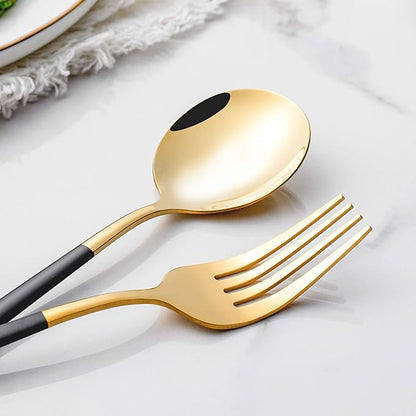 40 Piece Black Gold Silverware Set,Stainless Steel Flatware Cutlery Set Service for 8 Including Forks Spoons Knives,Kitchen Utensil Set,Tableware for Home and Restaurant, Dishwasher Safe