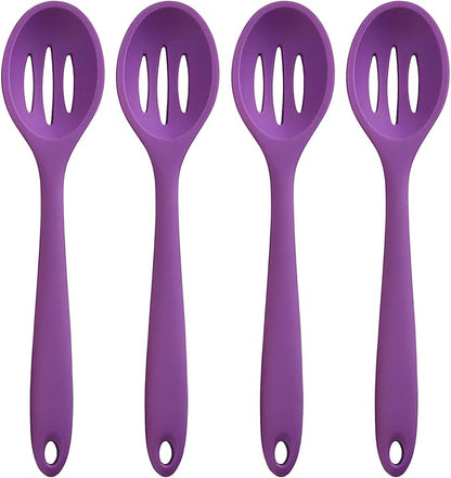 Linwnil 4 Pieces Silicone Slotted Spoons,10.6 Inch Nonstick Mixing Serving Spoons for Kitchen Cooking Bake Stir Draining Tool (4, Purple)