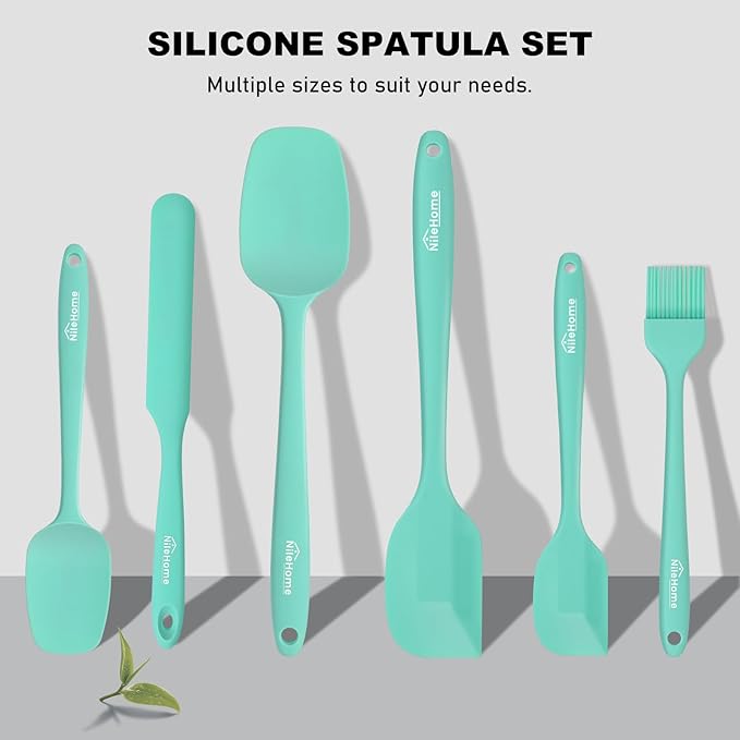 NileHome Silicone Spatula Set, 6 Pcs Food Grade Kitchen Utensils with Silicone Brush Heat Resistant Up to 600°F Dishwasher Safe BPA-Free Rubber Spatula for Scraping, Baking, Cooking, Mixing, Turquoise