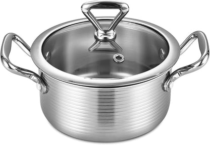 Inqibee 1.5 Quarts Tri-ply Stainless Steel Pot with Lid,Braiser Pan,Small Induction Cooking Pot,Heavy Duty,Dishwasher and Oven Safe