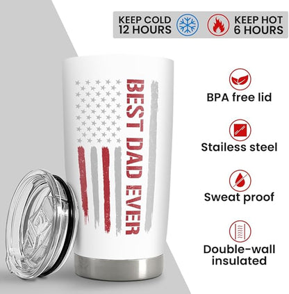 SANDJEST Best Dad Ever 20oz Insulated Tumbler with Lid for Father - Double-wall Insulated Stainless Steel Mug - Coffee Cup for Outdoor Travel Sport Office, Gift for Birthday Father’s Day