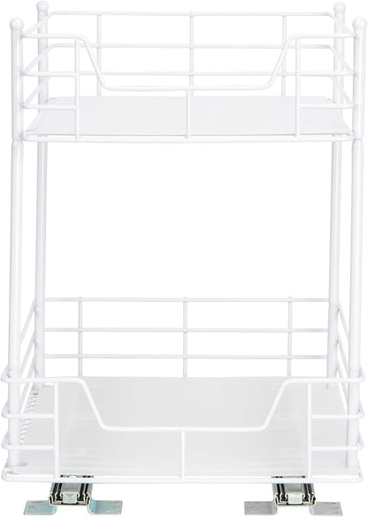 Household Essentials White Steel Two-Tier Pantry Organizer with Plastic Accents