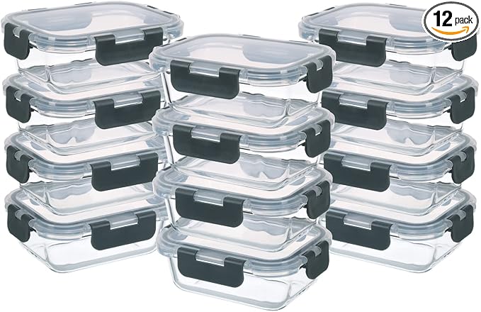 GULFLIN 24-Piece Small Glass Food Storage Containers with Lids Airtight, 1.5 Cup Meal Prep Containers Set, Microwave&Dishwasher Safe, Leak-Proof, BPA-Free, Grey