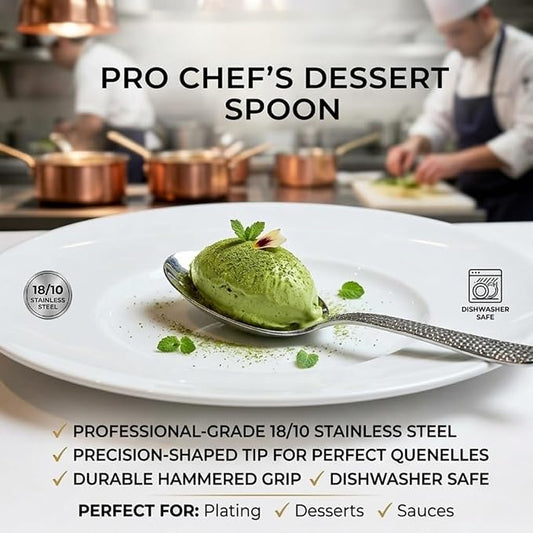 CREATIVECHEF Kunz Plating Spoon 9 Inch, 18/10 Stainless Steel Titanium Coating, Professional Basting & Saucing Spoon for Chef, Food Grade, Silver