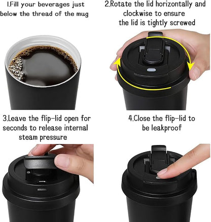 Funkrin Coffee Travel Mug with Flip Lid, 16oz Insulated Tumbler Cup with Ceramic Coating, Double Wall Vacuum Leak-Proof Tumbler for Office School Party Camping
