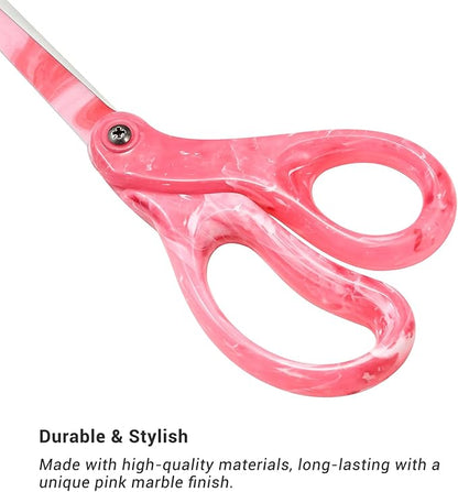 LIVINGO All Purpose Scissors - 8” Sharp Heavy Duty Fabric and Paper Shears with Gradient Pink Color Coating Stainless Steel Blade and Comfort Smooth Grip for Office Home Arts, Crafts