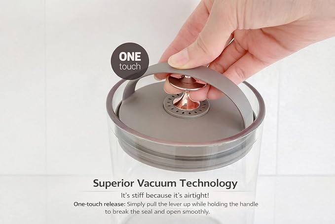 carrotez 6.3 Cup Vacuum Sealed Coffee Bean Container, Ecozen Plastic Airtight Food Storage Canister with Easy-Release Lever, Durable Space-Saving Design for Kitchen Countertop – 50.7 fl oz (1.5L)
