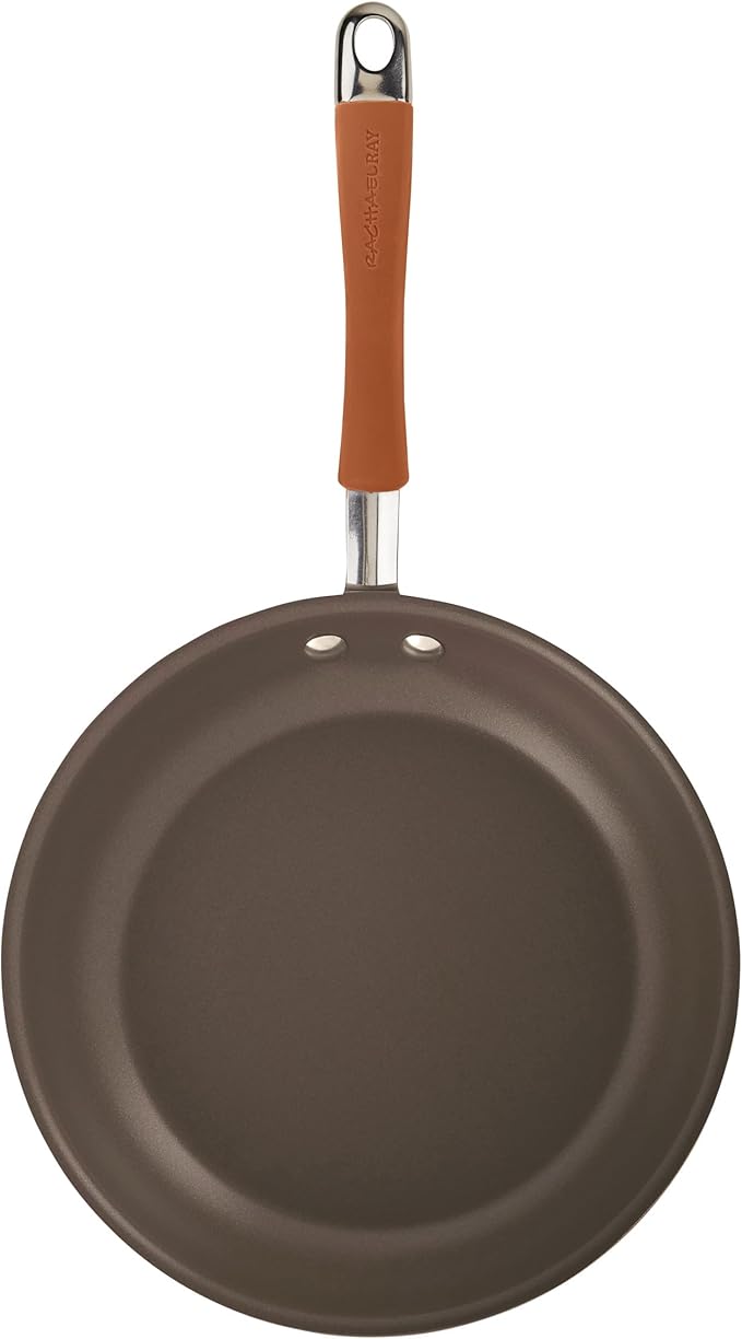 Rachael Ray Cucina Dishwasher-Safe Hard-Anodized Pots and Pans Set Non Stick Cookware, 12 Piece, Gray with Orange Handles