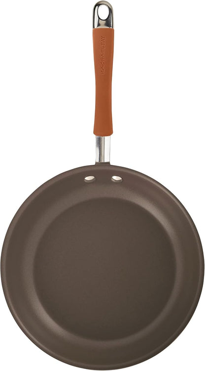 Rachael Ray Cucina Dishwasher-Safe Hard-Anodized Pots and Pans Set Non Stick Cookware, 12 Piece, Gray with Orange Handles