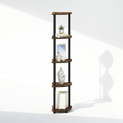 Furinno Turn-N-Tube Storage Shelves, 5-Tier Book Shelf, Corner Shelf, Toolless Open Shelves, for Organization and Storage, Living Room, Home Office, Hallway, Bedroom, Amber Pine