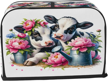Cow PinkToaster Cover 2 Slice Wide Slot Washable Toaster Covers | Flower Art Dust and Fingerprint Protection Bread Maker Covers for Kitchen Accessories Decor Bakeware Women Gift