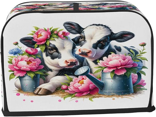 Cow Pink Toaster Cover 4 Slice Wide Slot Washable Toaster Covers | Flower Art Dust and Fingerprint Protection Bread Maker Covers for Kitchen Accessories Decor Bakeware Women Gift
